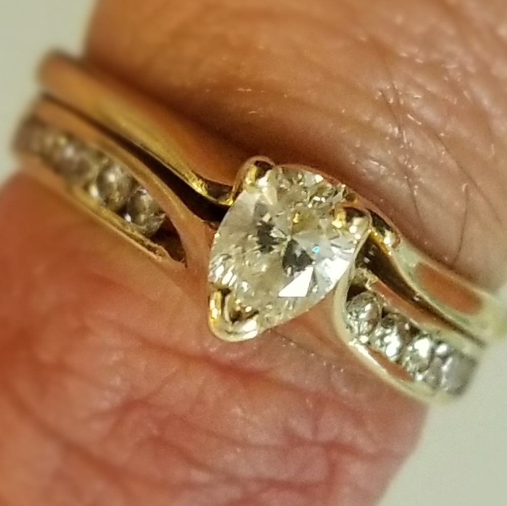 Sale antique  .50 carat 14k old mined diamond  pear engagement gold ring set
